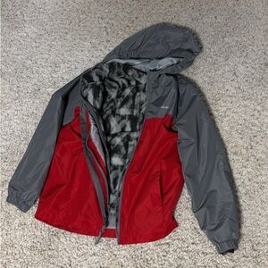 Eddie Bauer Kids Red and Gray Raincoat with fleece liner